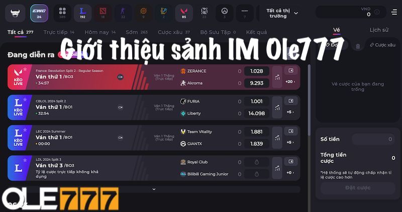 Giới thiệu sảnh IM tại Ole777