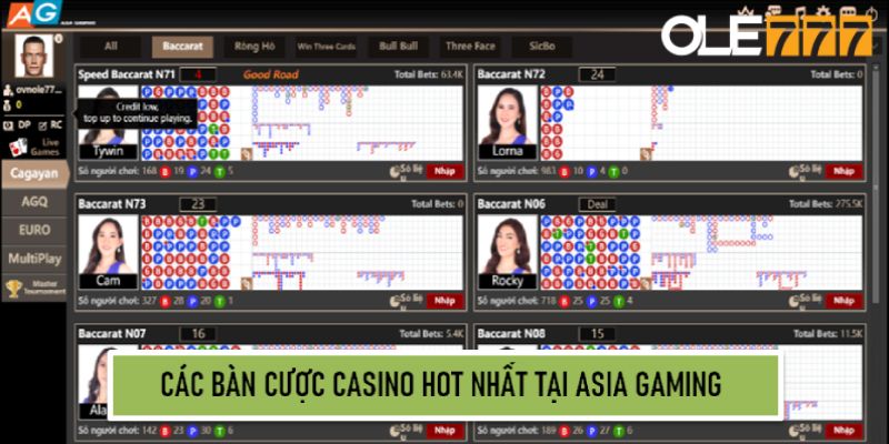 Các bàn cược casino hot nhất tại Asia Gaming 