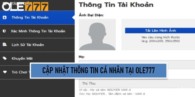 Cập nhật thông tin cá nhân tại Ole777