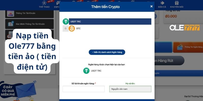 Nạp tiền Ole777 bằng tiền ảo ( tiền điện tử)